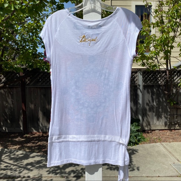 Desigual Colorful Short Sleeve Printed White Top Size Medium - Picture 6 of 6